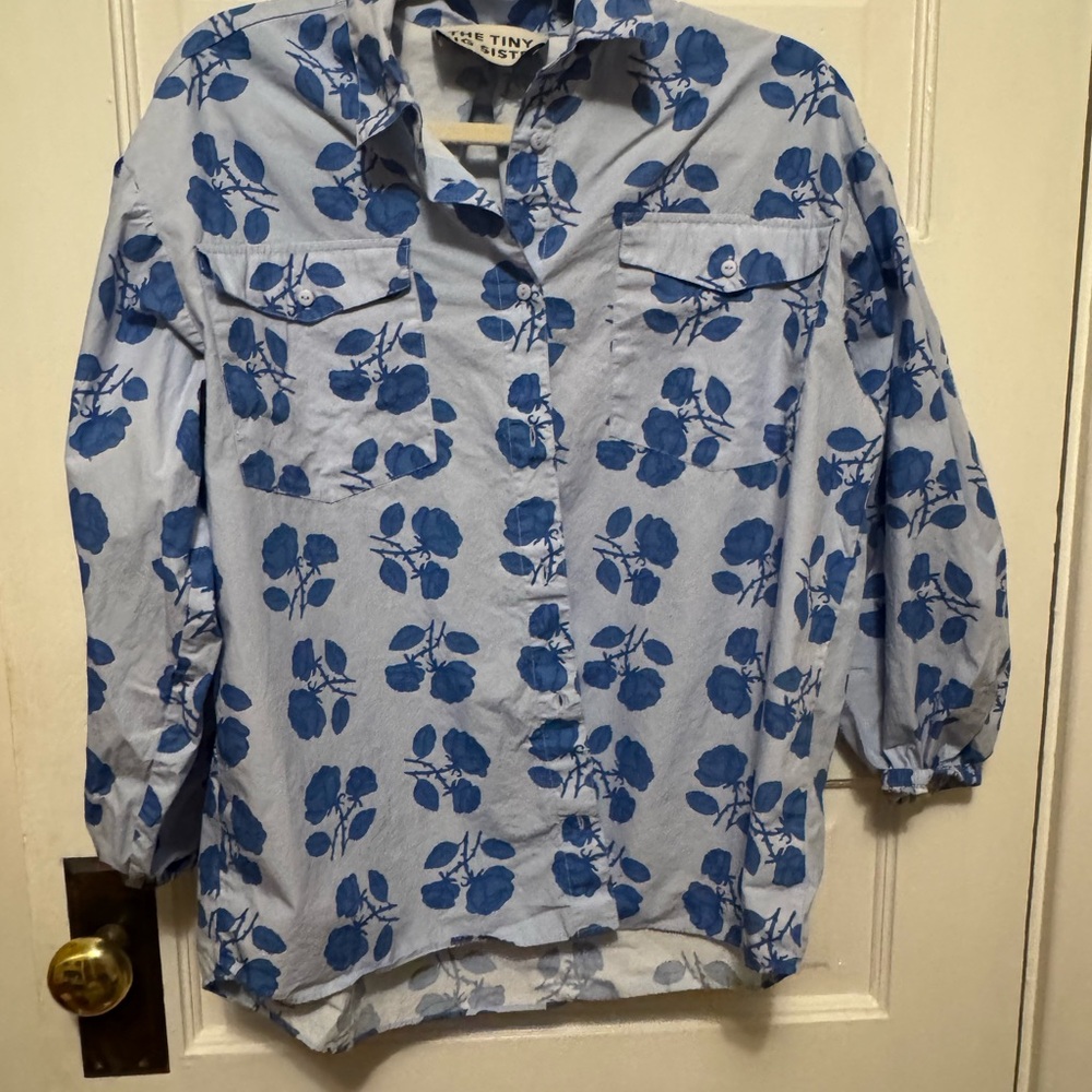 Tiny Big Sister 100% Cotton Blue Floral Button-Up Shirt